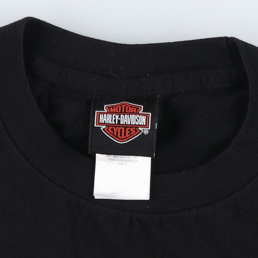 Harley-Davidson Eagle Pattern Fire Pattern Motorcycle Bike T-shirt Men's L size cotton black type Vintage Second Hand