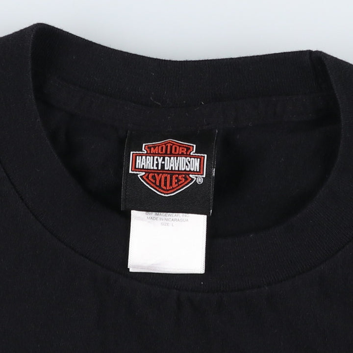Harley-Davidson Eagle Pattern Fire Pattern Motorcycle Bike T-shirt Men's L size cotton black type Vintage Second Hand