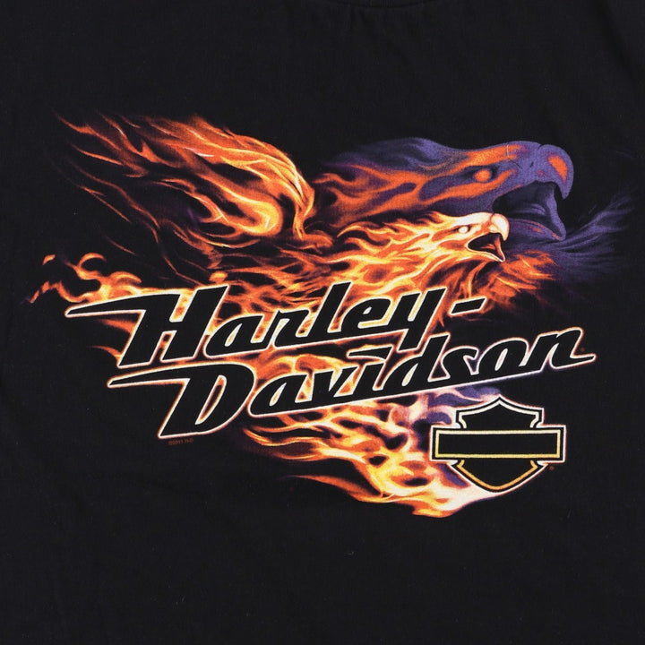 Harley-Davidson Eagle Pattern Fire Pattern Motorcycle Bike T-shirt Men's L size cotton black type Vintage Second Hand