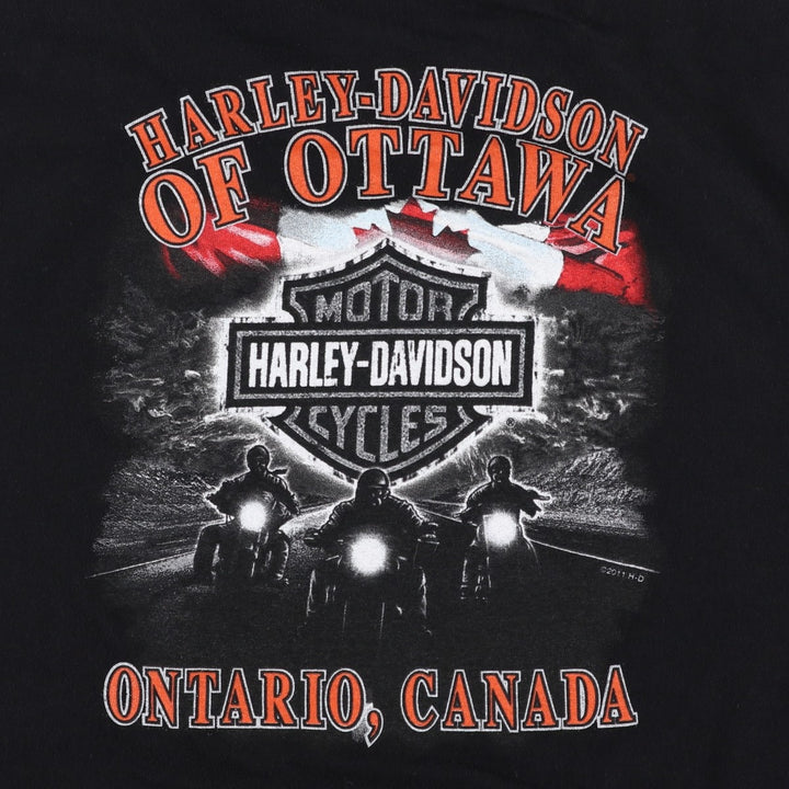 Harley-Davidson Eagle Pattern Fire Pattern Motorcycle Bike T-shirt Men's L size cotton black type Vintage Second Hand