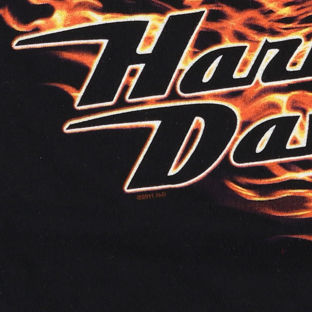 Harley-Davidson Eagle Pattern Fire Pattern Motorcycle Bike T-shirt Men's L size cotton black type Vintage Second Hand