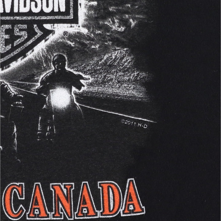 Harley-Davidson Eagle Pattern Fire Pattern Motorcycle Bike T-shirt Men's L size cotton black type Vintage Second Hand