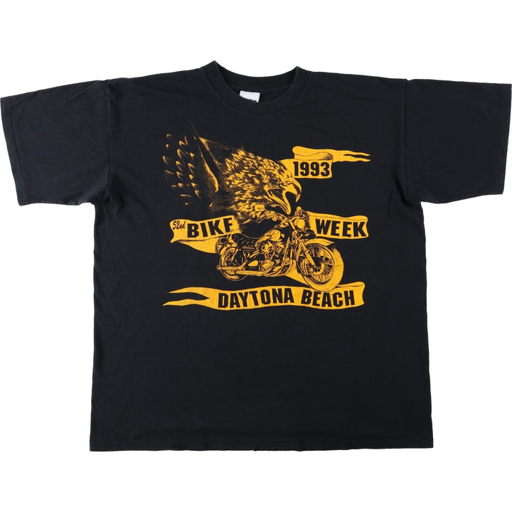 90'S CYRK SPORT Eagle Pattern Motorcycle T-Shirt, Made in USA, Men's XL equivalent, Vintage cotton black type Vintage Second Hand