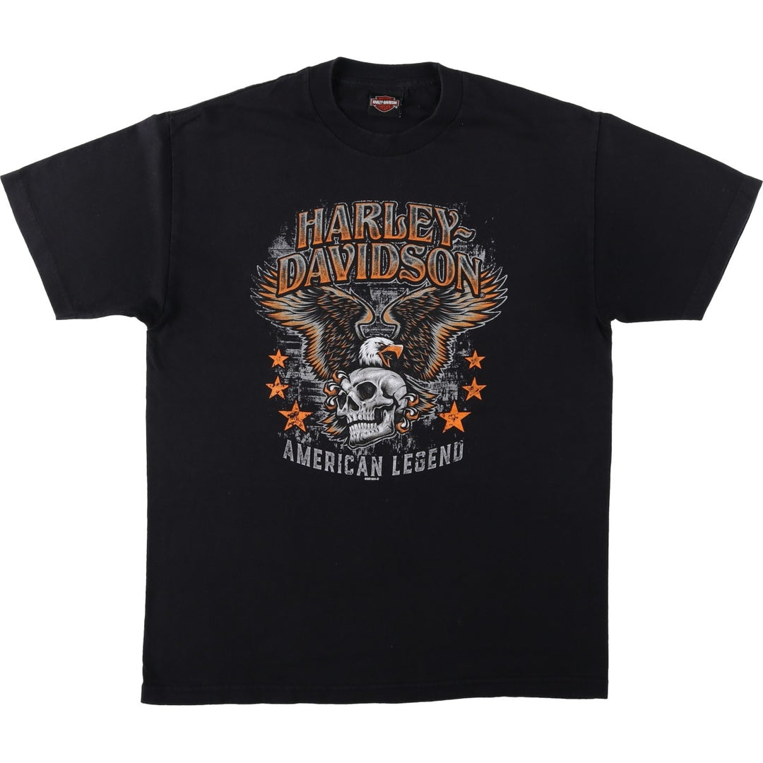 Harley-Davidson motorcycle t-shirt featuring dragon, eagle, and skull patterns. Men's size L equivalent. cotton black type Vintage Second Hand