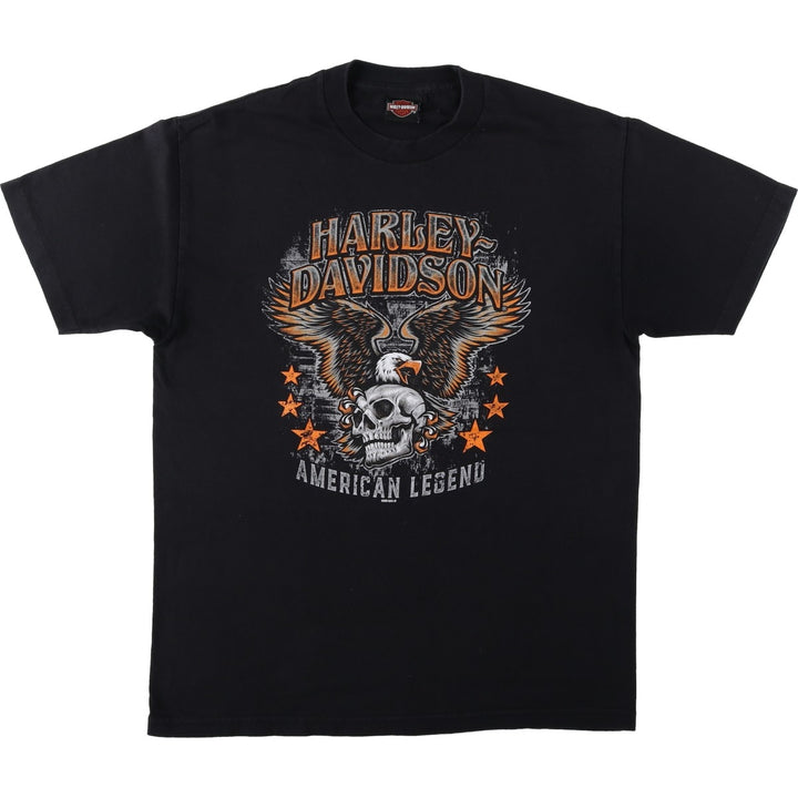 Harley-Davidson motorcycle t-shirt featuring dragon, eagle, and skull patterns. Men's size L equivalent. cotton black type Vintage Second Hand