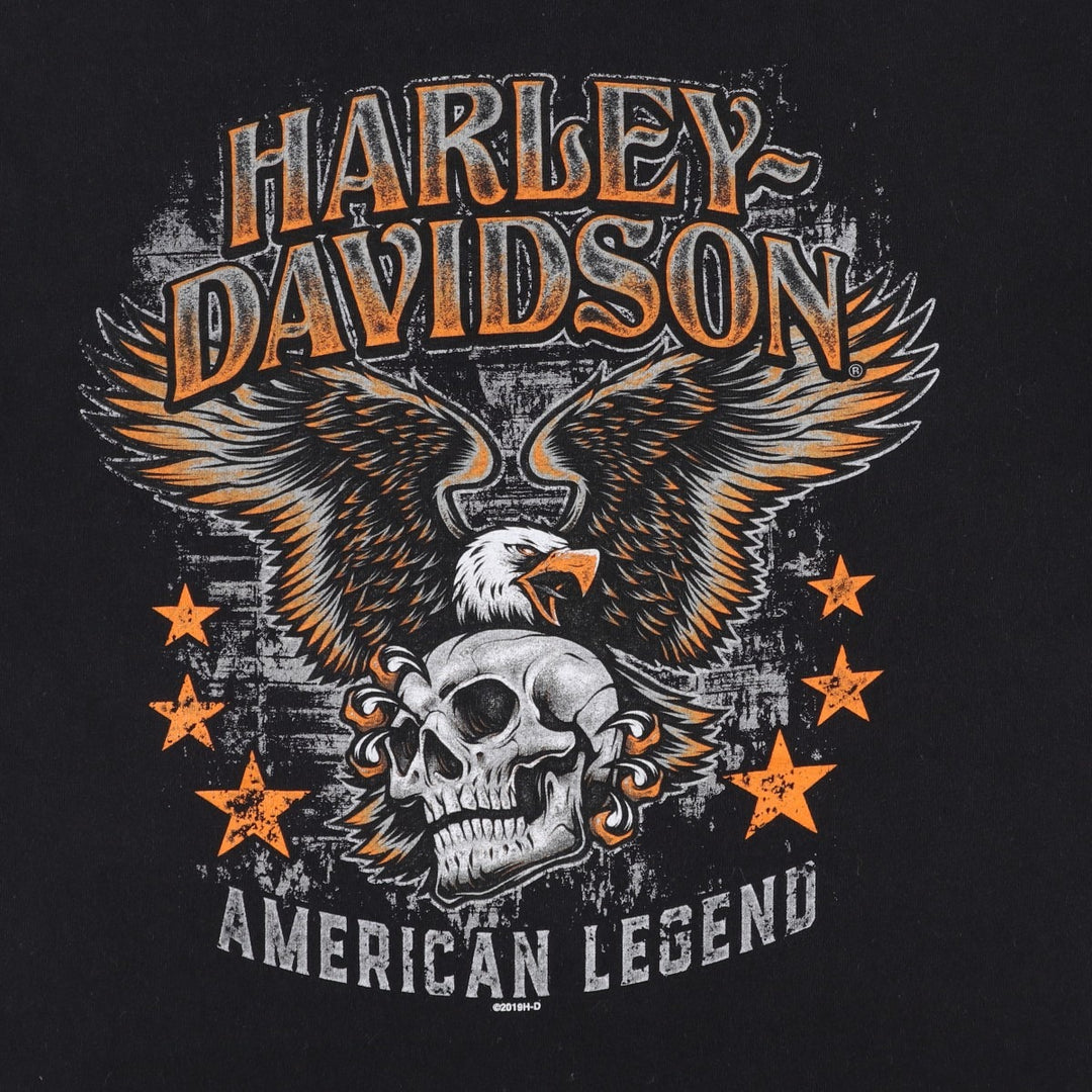 Harley-Davidson motorcycle t-shirt featuring dragon, eagle, and skull patterns. Men's size L equivalent. cotton black type Vintage Second Hand