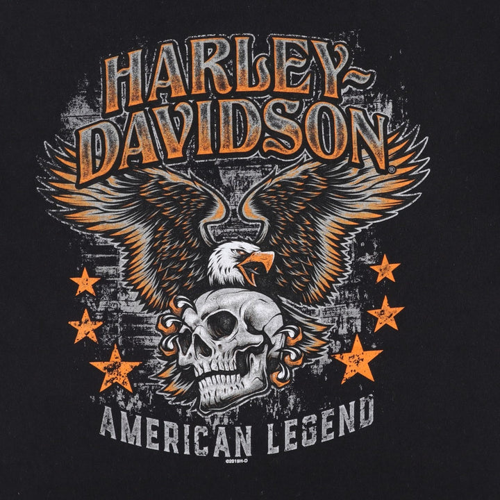 Harley-Davidson motorcycle t-shirt featuring dragon, eagle, and skull patterns. Men's size L equivalent. cotton black type Vintage Second Hand
