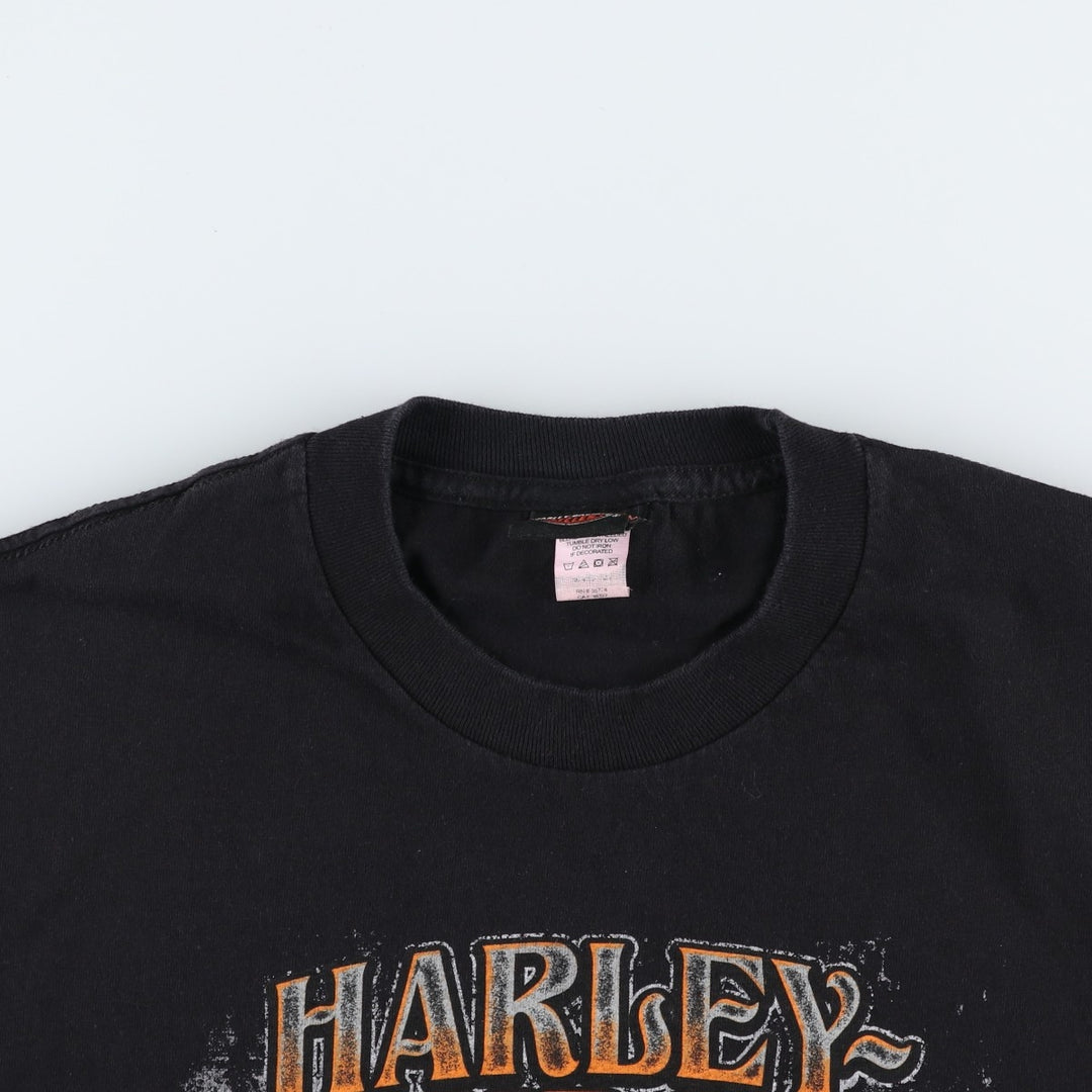 Harley-Davidson motorcycle t-shirt featuring dragon, eagle, and skull patterns. Men's size L equivalent. cotton black type Vintage Second Hand