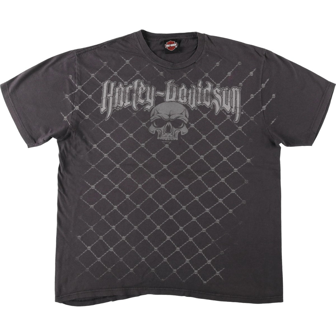 Harley-Davidson Skull Pattern, Eagle Pattern, Stars and Stripes Pattern Motorcycle T-Shirt, Men's XXL Equivalent cotton Charcoal Vintage Second Hand