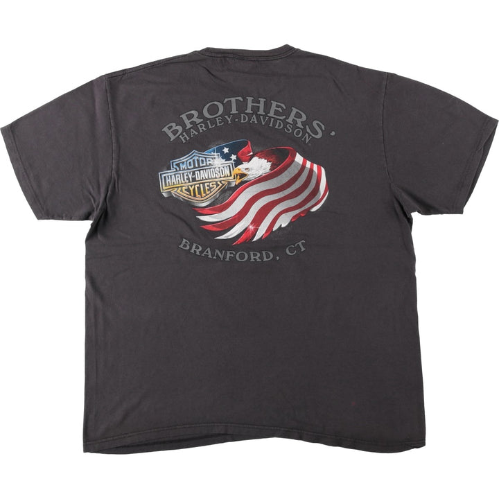 Harley-Davidson Skull Pattern, Eagle Pattern, Stars and Stripes Pattern Motorcycle T-Shirt, Men's XXL Equivalent cotton Charcoal Vintage Second Hand