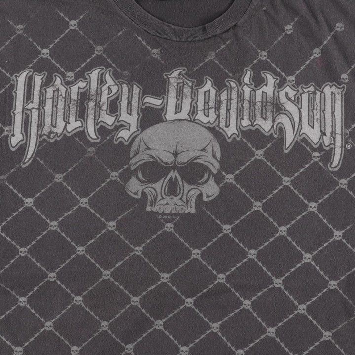 Harley-Davidson Skull Pattern, Eagle Pattern, Stars and Stripes Pattern Motorcycle T-Shirt, Men's XXL Equivalent cotton Charcoal Vintage Second Hand