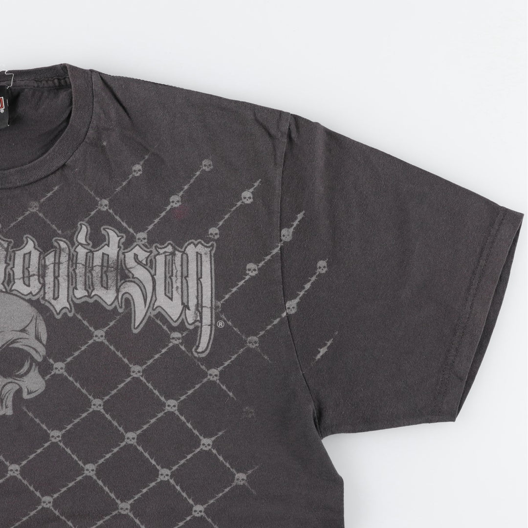 Harley-Davidson Skull Pattern, Eagle Pattern, Stars and Stripes Pattern Motorcycle T-Shirt, Men's XXL Equivalent cotton Charcoal Vintage Second Hand