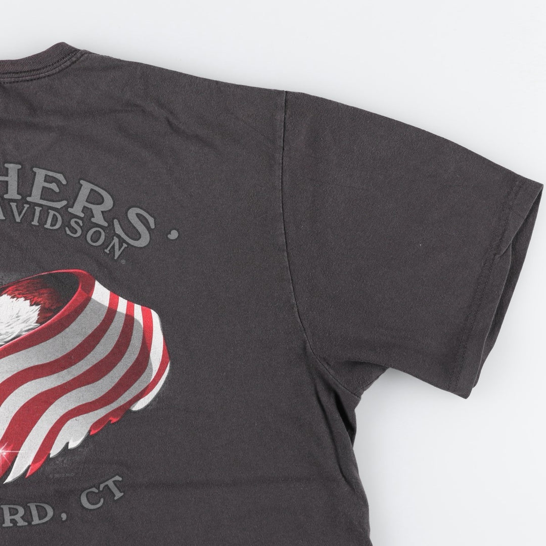 Harley-Davidson Skull Pattern, Eagle Pattern, Stars and Stripes Pattern Motorcycle T-Shirt, Men's XXL Equivalent cotton Charcoal Vintage Second Hand