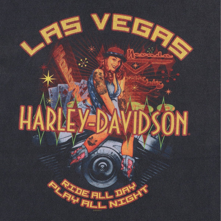 Harley-Davidson Pin-up Girl Motorcycle Bike T-shirt, Men's XXL unclear black type Vintage Second Hand