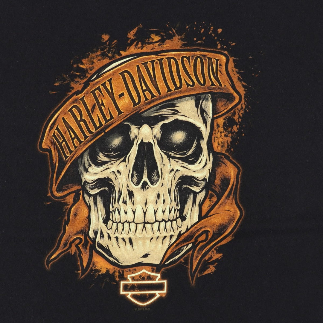 Harley-Davidson Skull Pattern Motorcycle Bike T-shirt Men's XL cotton black type Vintage Second Hand