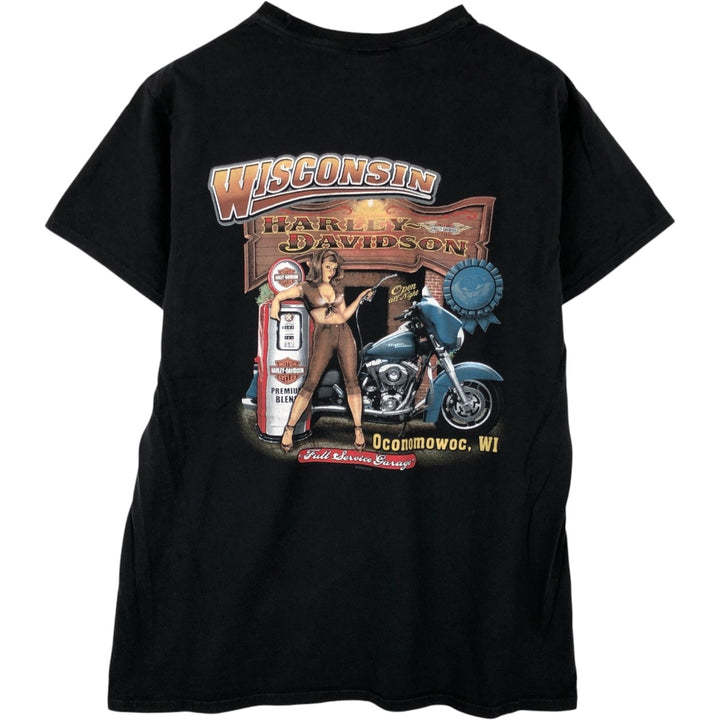 Harley-Davidson Pin-up Girl Motorcycle Bike T-shirt, Men's L size cotton black type Vintage Second Hand