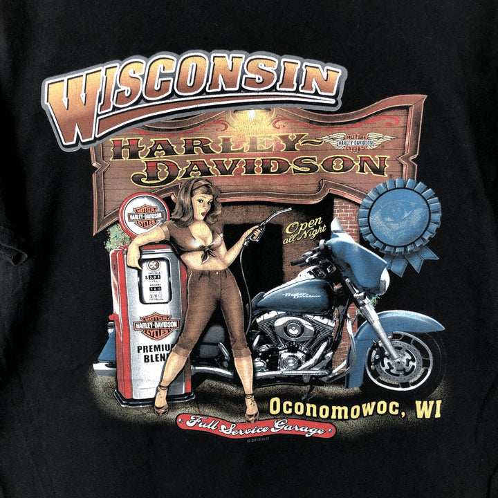 Harley-Davidson Pin-up Girl Motorcycle Bike T-shirt, Men's L size cotton black type Vintage Second Hand