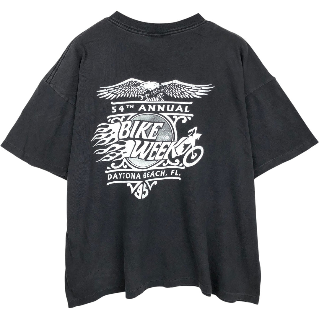 90'S Eagle Pattern Fire Pattern Motorcycle T-Shirt, Men's Size L (Equivalent), Vintage unclear black type Vintage Second Hand