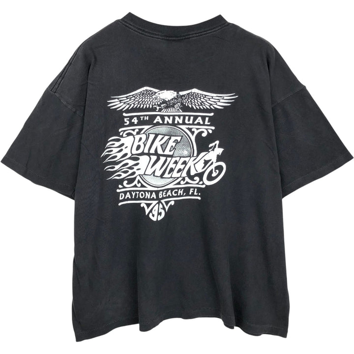 90'S Eagle Pattern Fire Pattern Motorcycle T-Shirt, Men's Size L (Equivalent), Vintage unclear black type Vintage Second Hand