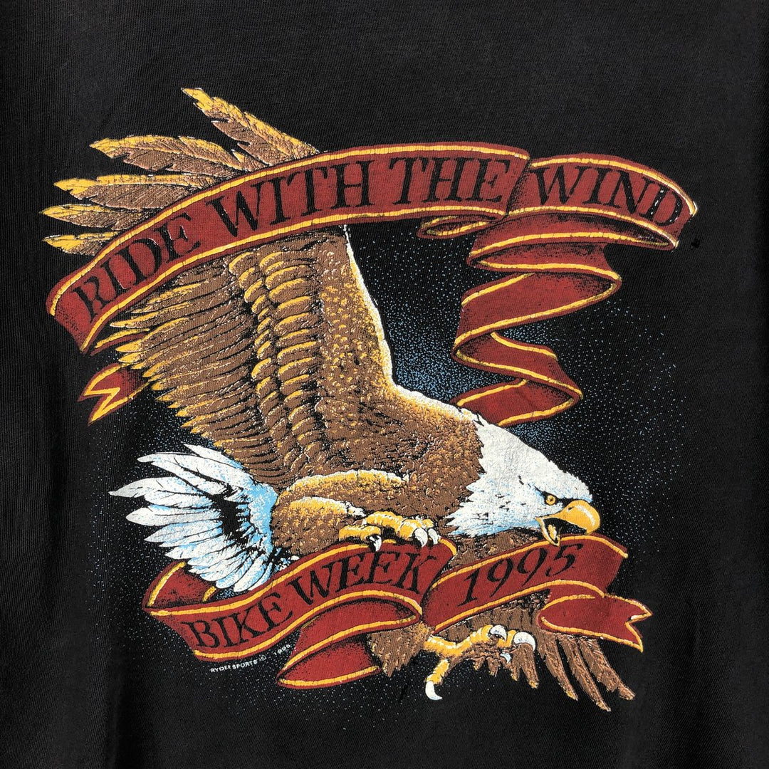 90'S Eagle Pattern Fire Pattern Motorcycle T-Shirt, Men's Size L (Equivalent), Vintage unclear black type Vintage Second Hand