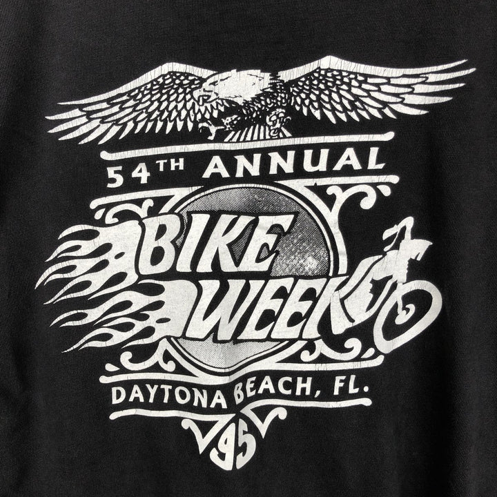 90'S Eagle Pattern Fire Pattern Motorcycle T-Shirt, Men's Size L (Equivalent), Vintage unclear black type Vintage Second Hand
