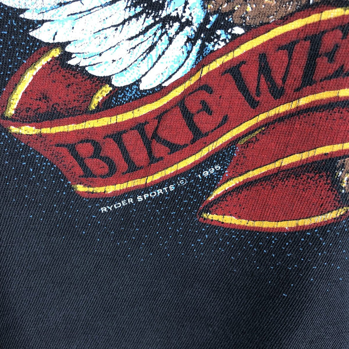 90'S Eagle Pattern Fire Pattern Motorcycle T-Shirt, Men's Size L (Equivalent), Vintage unclear black type Vintage Second Hand