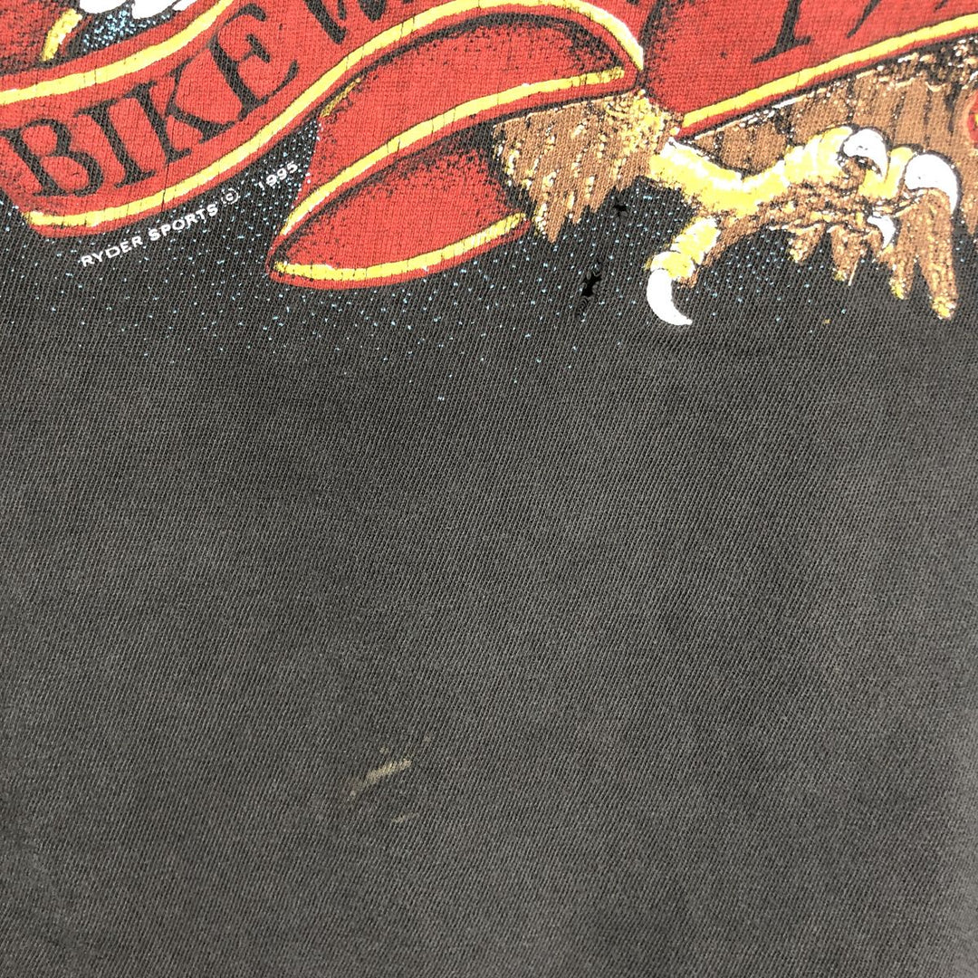 90'S Eagle Pattern Fire Pattern Motorcycle T-Shirt, Men's Size L (Equivalent), Vintage unclear black type Vintage Second Hand