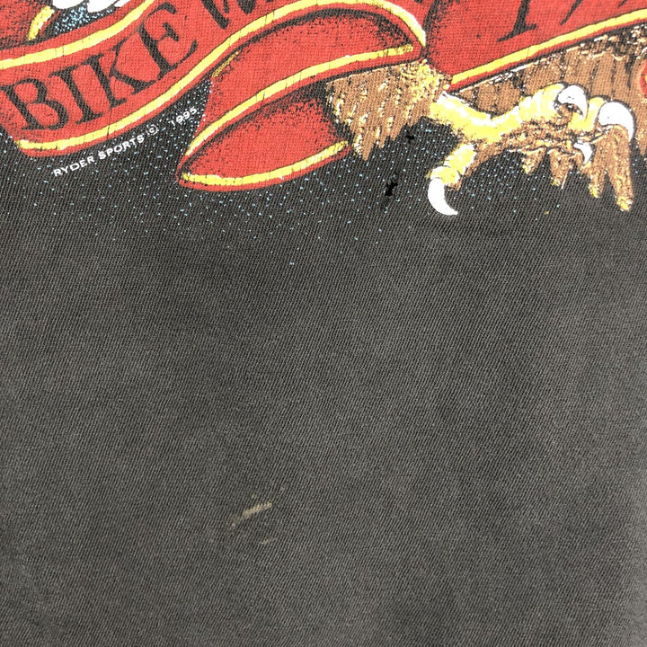 90'S Eagle Pattern Fire Pattern Motorcycle T-Shirt, Men's Size L (Equivalent), Vintage unclear black type Vintage Second Hand