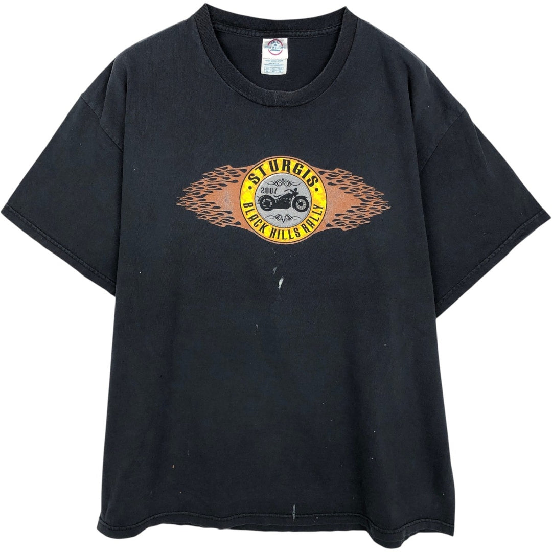 DELTA Pin-up Girl Fire Pattern Tribal Motorcycle T-Shirt (Men's XL equivalent) cotton black type Vintage Second Hand