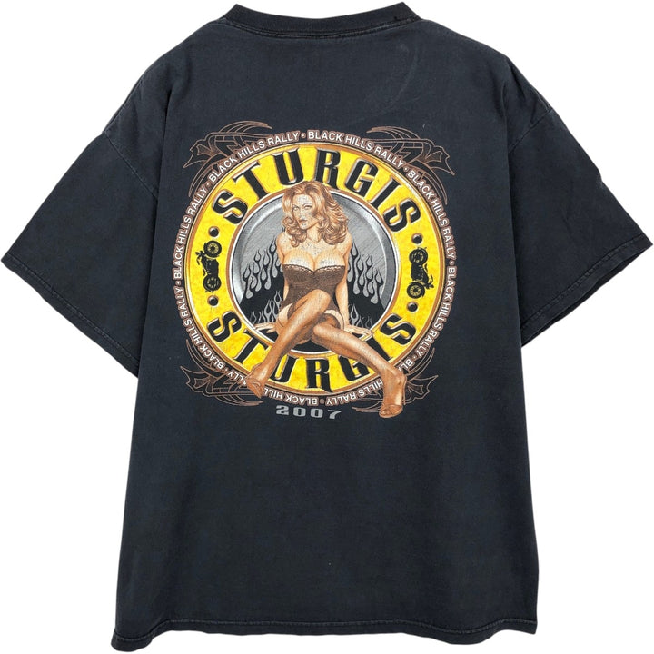 DELTA Pin-up Girl Fire Pattern Tribal Motorcycle T-Shirt (Men's XL equivalent) cotton black type Vintage Second Hand