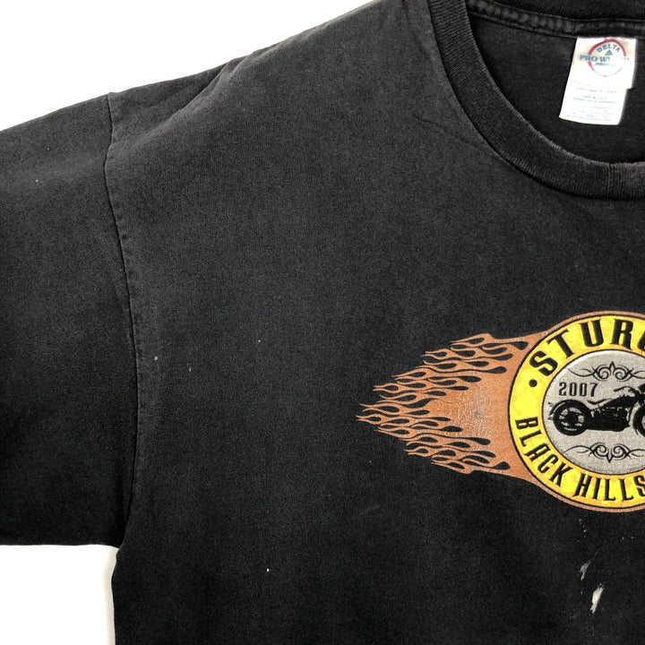 DELTA Pin-up Girl Fire Pattern Tribal Motorcycle T-Shirt (Men's XL equivalent) cotton black type Vintage Second Hand