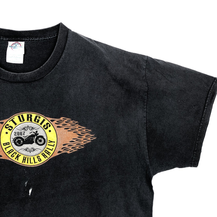DELTA Pin-up Girl Fire Pattern Tribal Motorcycle T-Shirt (Men's XL equivalent) cotton black type Vintage Second Hand