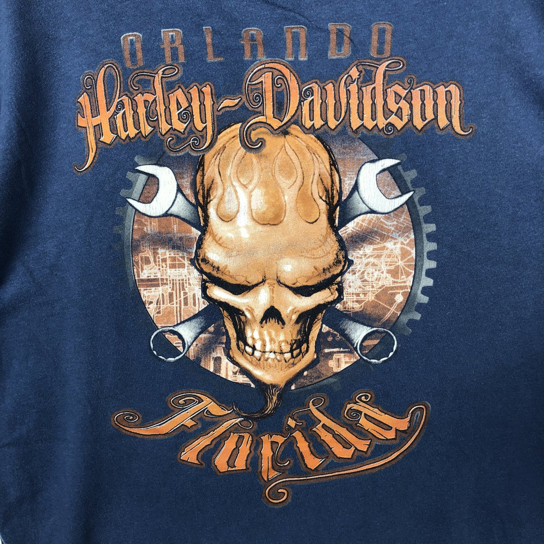 Harley-Davidson Skull Pattern Motorcycle Bike T-shirt Men's XL cotton blue type Vintage Second Hand