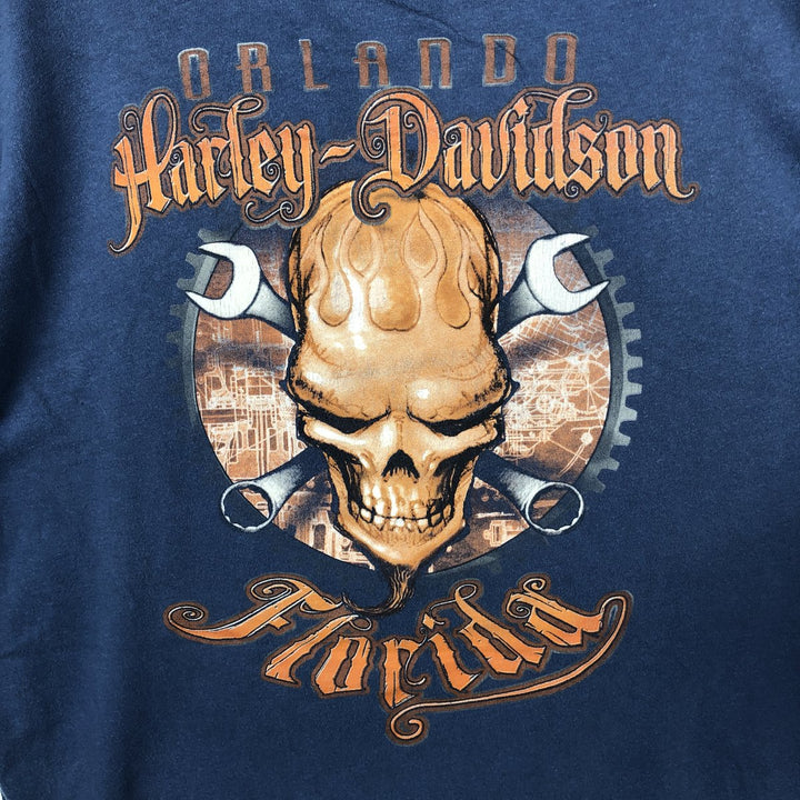 Harley-Davidson Skull Pattern Motorcycle Bike T-shirt Men's XL cotton blue type Vintage Second Hand