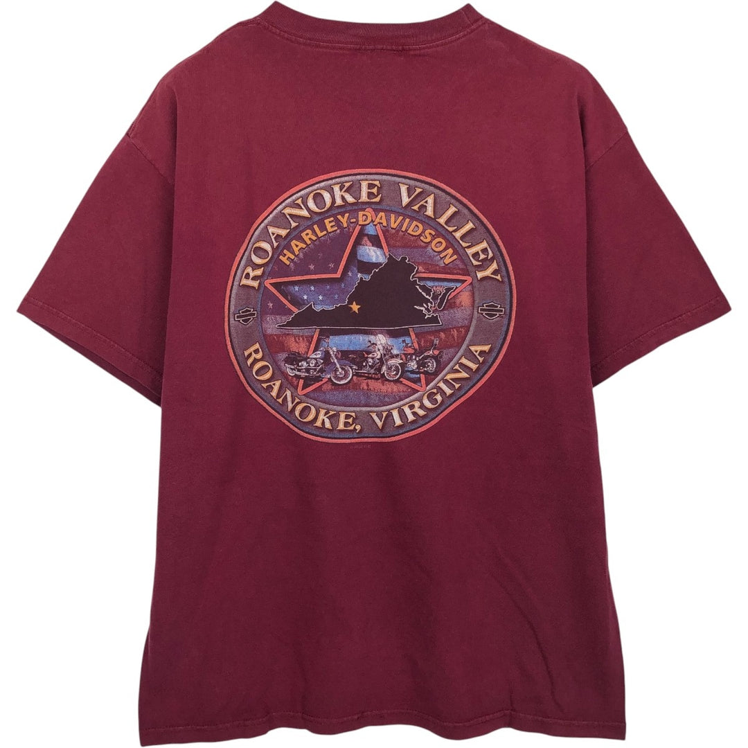 Harley-Davidson Stars and Stripes Motorcycle Bike T-Shirt Made in USA Men's L size cotton burgundy type Vintage Second Hand