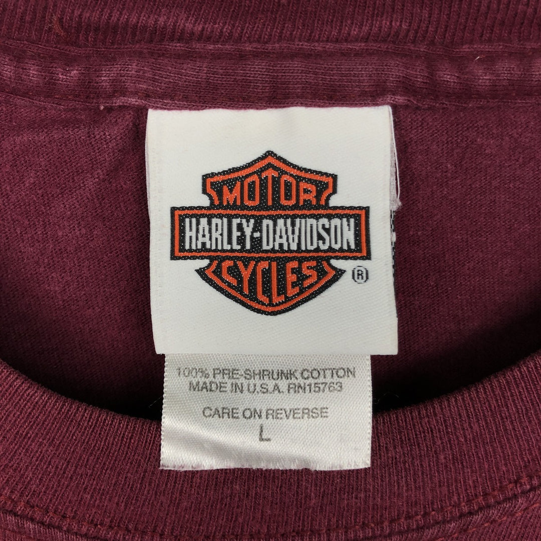 Harley-Davidson Stars and Stripes Motorcycle Bike T-Shirt Made in USA Men's L size cotton burgundy type Vintage Second Hand