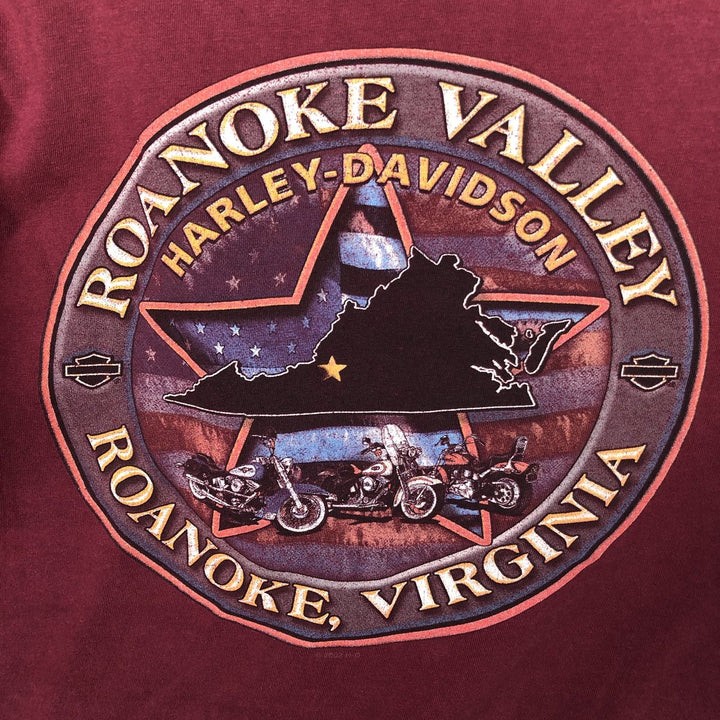 Harley-Davidson Stars and Stripes Motorcycle Bike T-Shirt Made in USA Men's L size cotton burgundy type Vintage Second Hand