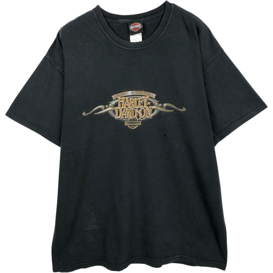 00'S Harley-Davidson Fire Pattern Motorcycle Bike T-Shirt Made in USA Men's XL cotton black type Vintage Second Hand