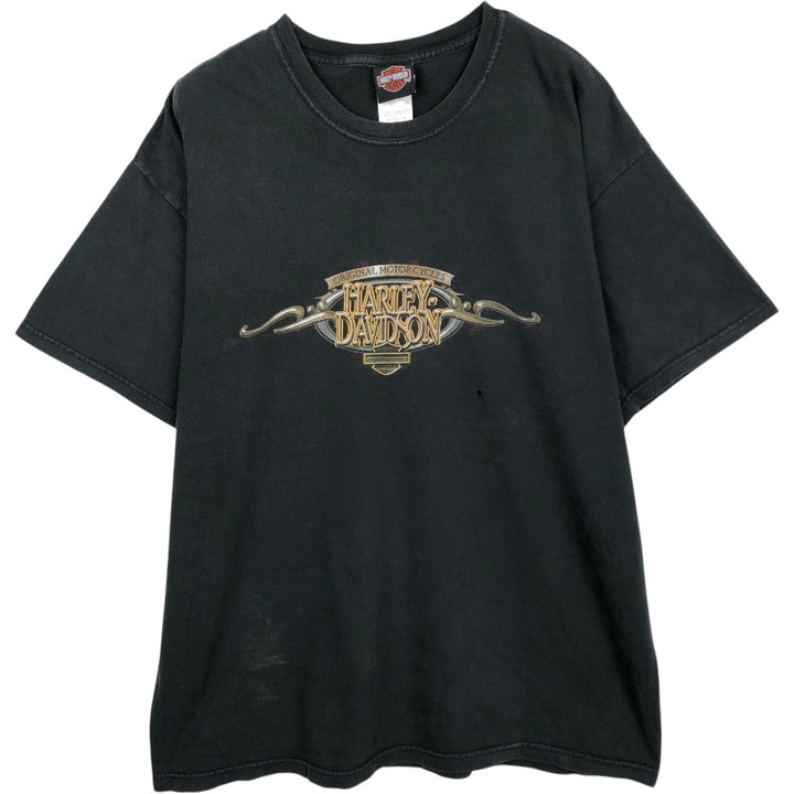 00'S Harley-Davidson Fire Pattern Motorcycle Bike T-Shirt Made in USA Men's XL cotton black type Vintage Second Hand