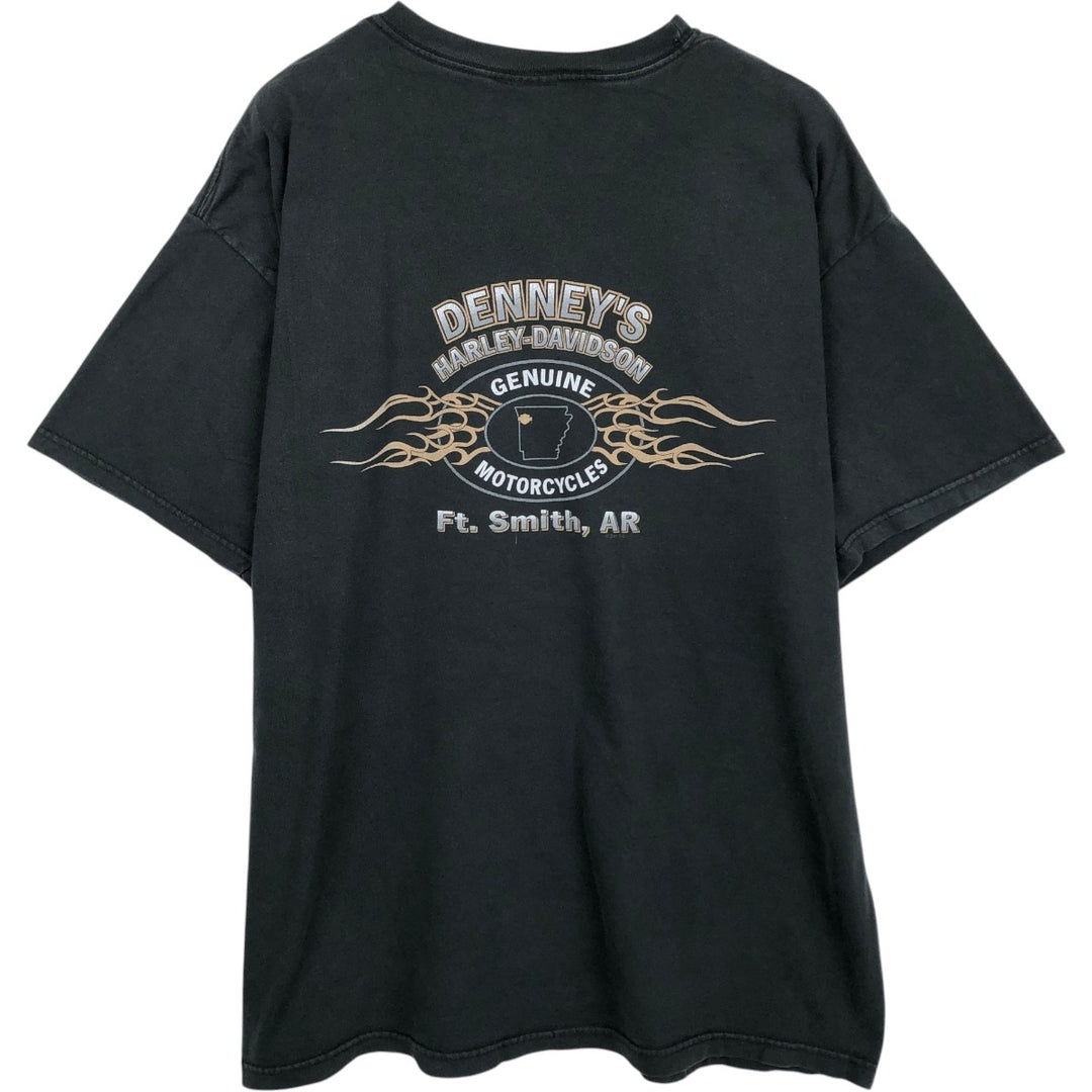 00'S Harley-Davidson Fire Pattern Motorcycle Bike T-Shirt Made in USA Men's XL cotton black type Vintage Second Hand