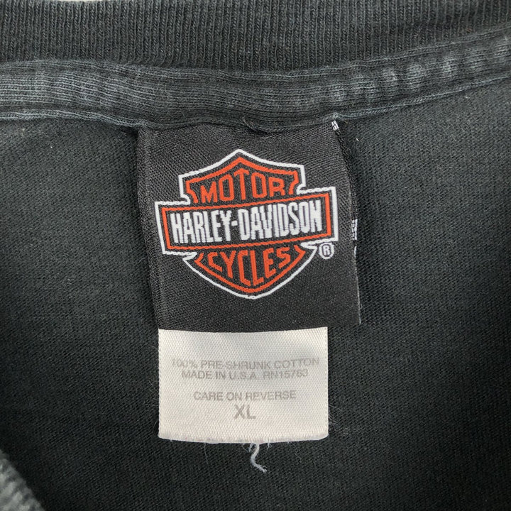 00'S Harley-Davidson Fire Pattern Motorcycle Bike T-Shirt Made in USA Men's XL cotton black type Vintage Second Hand