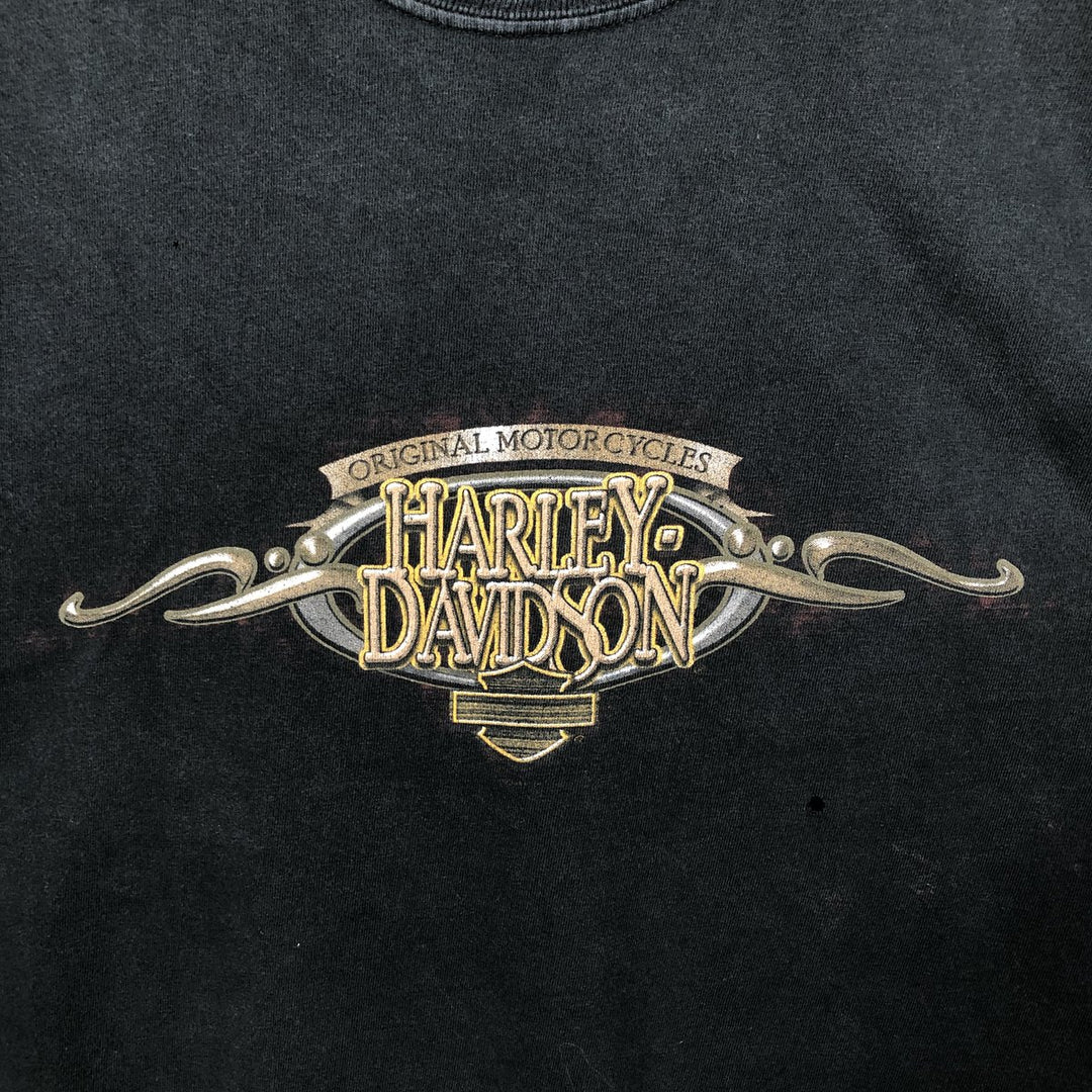 00'S Harley-Davidson Fire Pattern Motorcycle Bike T-Shirt Made in USA Men's XL cotton black type Vintage Second Hand