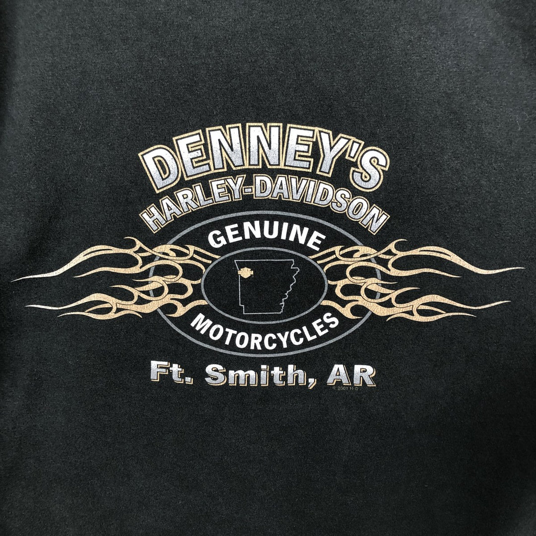 00'S Harley-Davidson Fire Pattern Motorcycle Bike T-Shirt Made in USA Men's XL cotton black type Vintage Second Hand