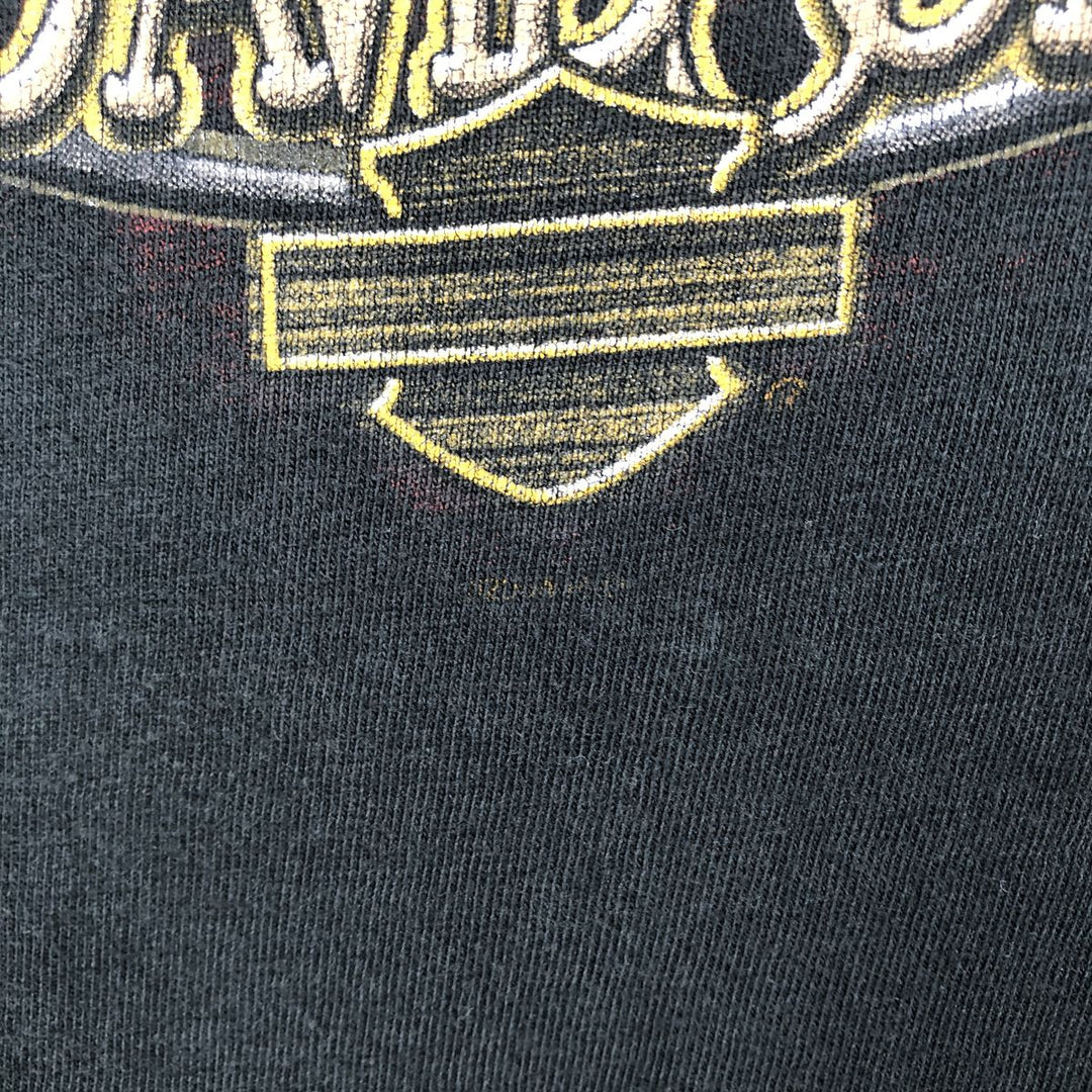 00'S Harley-Davidson Fire Pattern Motorcycle Bike T-Shirt Made in USA Men's XL cotton black type Vintage Second Hand