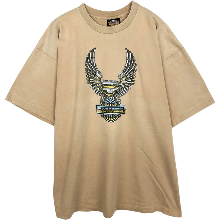 Harley-Davidson Eagle Pattern Motorcycle Bike T-shirt Made in USA Men's XXL cotton Beige type Vintage Second Hand