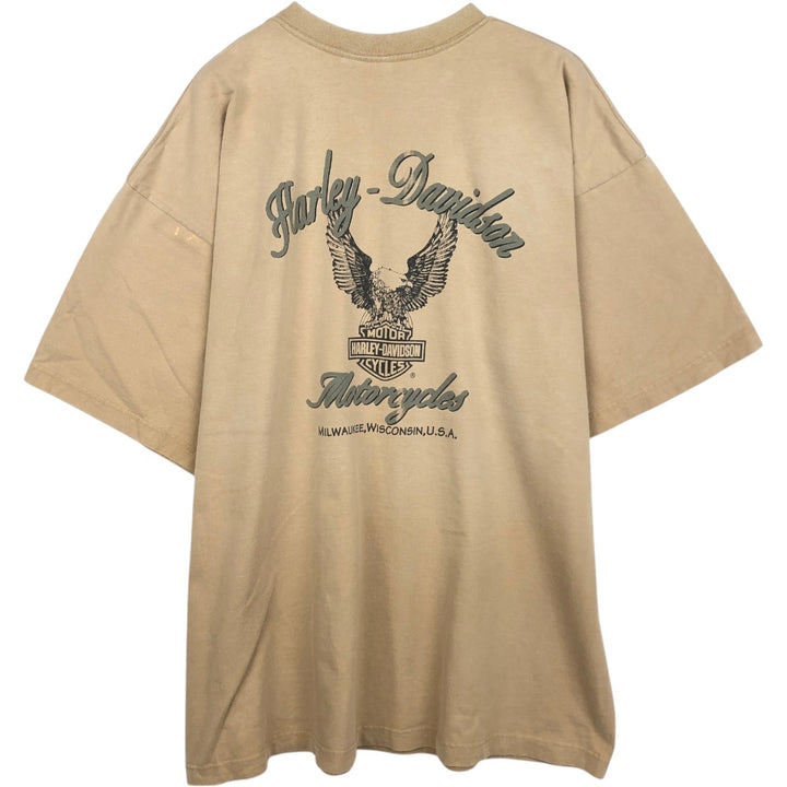 Harley-Davidson Eagle Pattern Motorcycle Bike T-shirt Made in USA Men's XXL cotton Beige type Vintage Second Hand