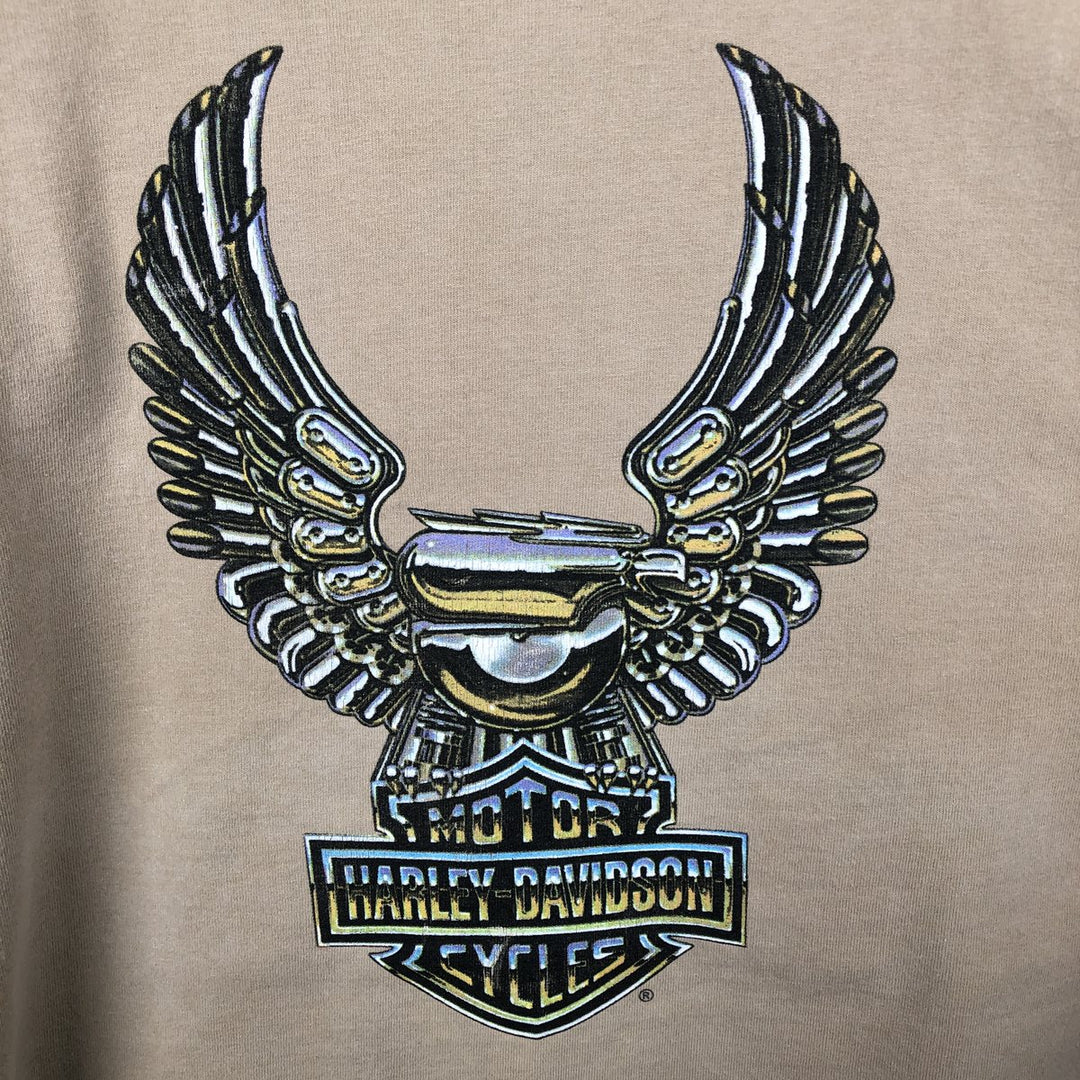 Harley-Davidson Eagle Pattern Motorcycle Bike T-shirt Made in USA Men's XXL cotton Beige type Vintage Second Hand