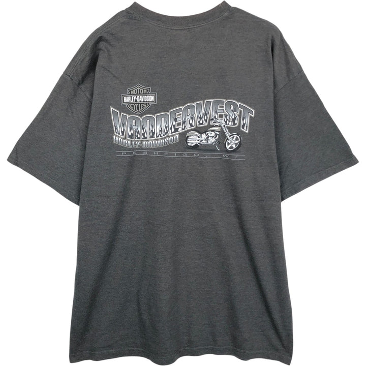 2000'S Harley-Davidson Skull Pattern Fire Pattern Tribal Motorcycle T-Shirt Made in USA cotton Charcoal Vintage Second Hand