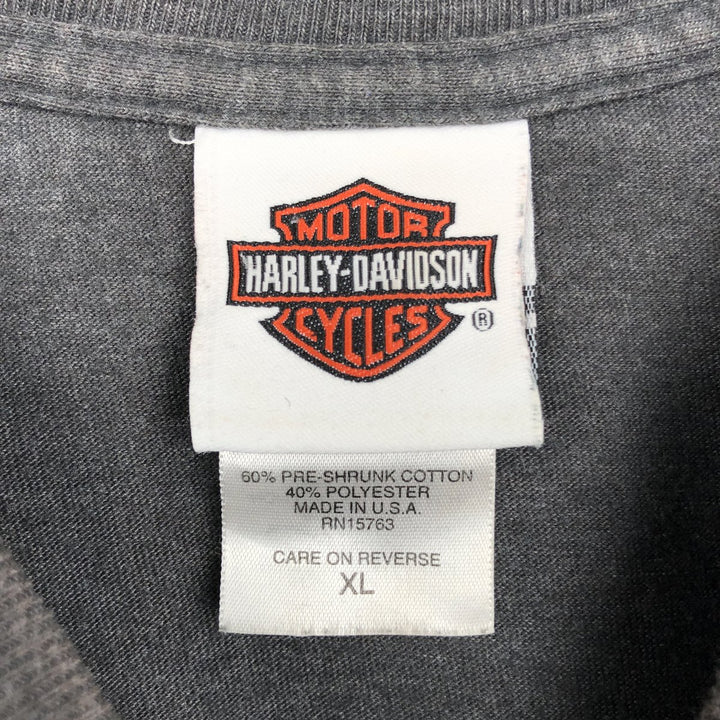 2000'S Harley-Davidson Skull Pattern Fire Pattern Tribal Motorcycle T-Shirt Made in USA cotton Charcoal Vintage Second Hand