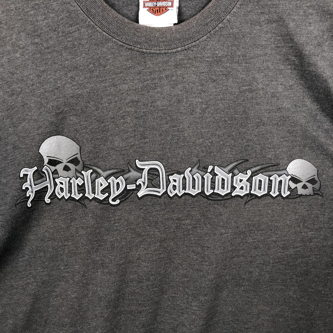 2000'S Harley-Davidson Skull Pattern Fire Pattern Tribal Motorcycle T-Shirt Made in USA cotton Charcoal Vintage Second Hand